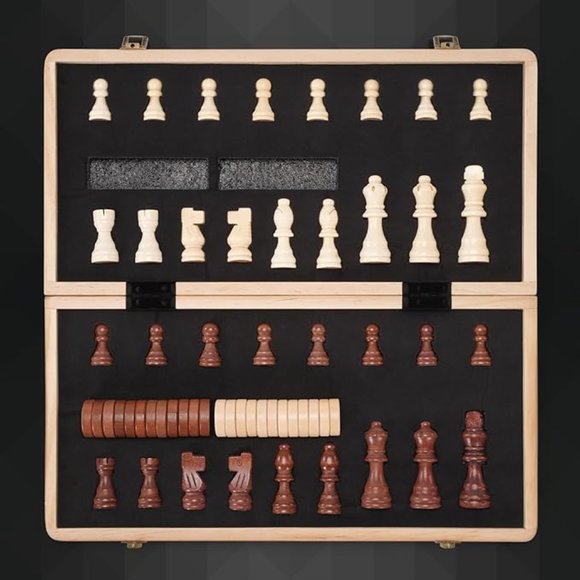 Wooden Chess / Checkers Set 15 inch - Picture 4 of 4